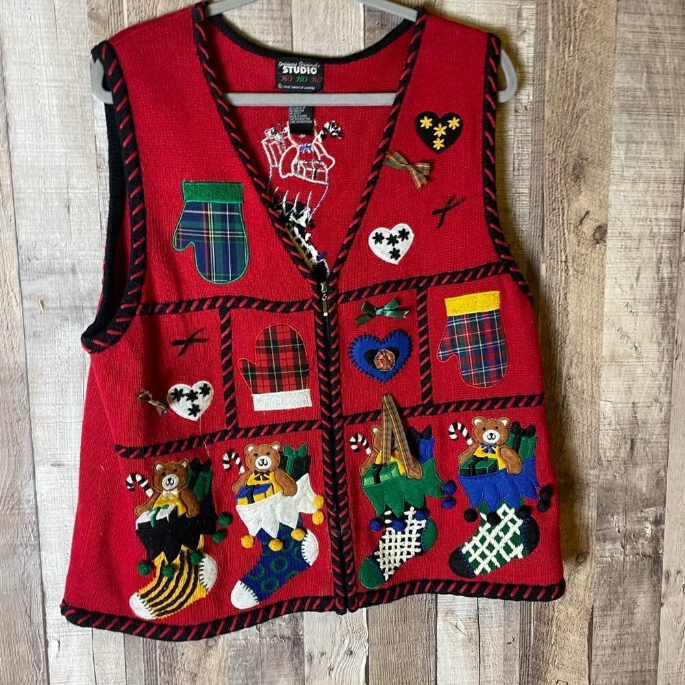 Vintage Christmas Sweater Mittens Teddy Bears